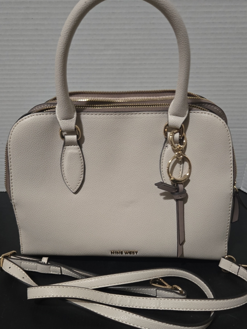 Nine West Cream Satchel with Gold Accent Hardware